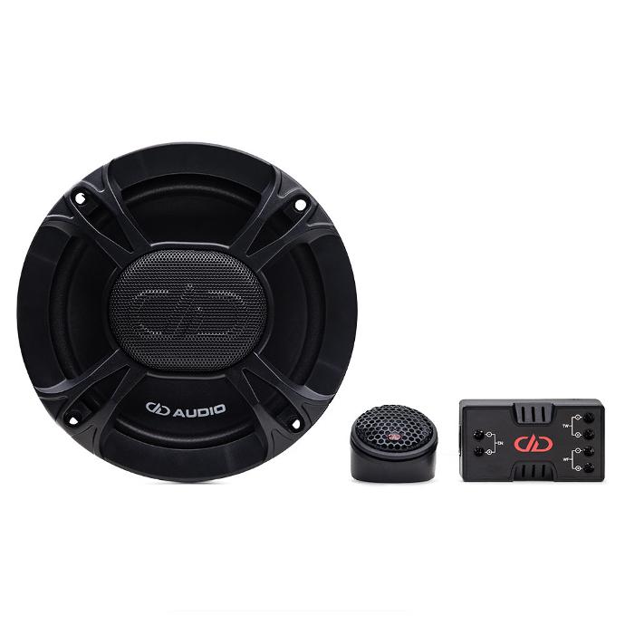 6.5 inch speaker facing forward front next to crossover and tweeter
