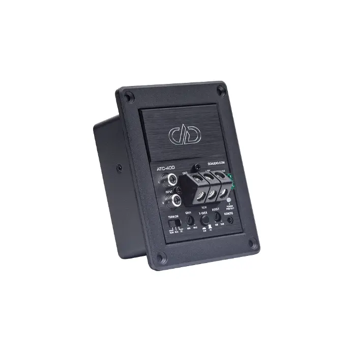 photo of ATC 400 active terminal cup amplifier slanted right view of faceplate and side chassis