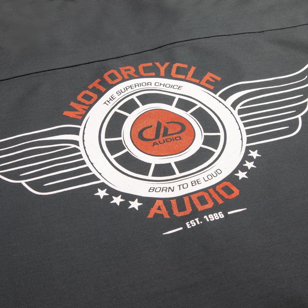 DD Audio Motorcycle Work Shirt - photo back print up close