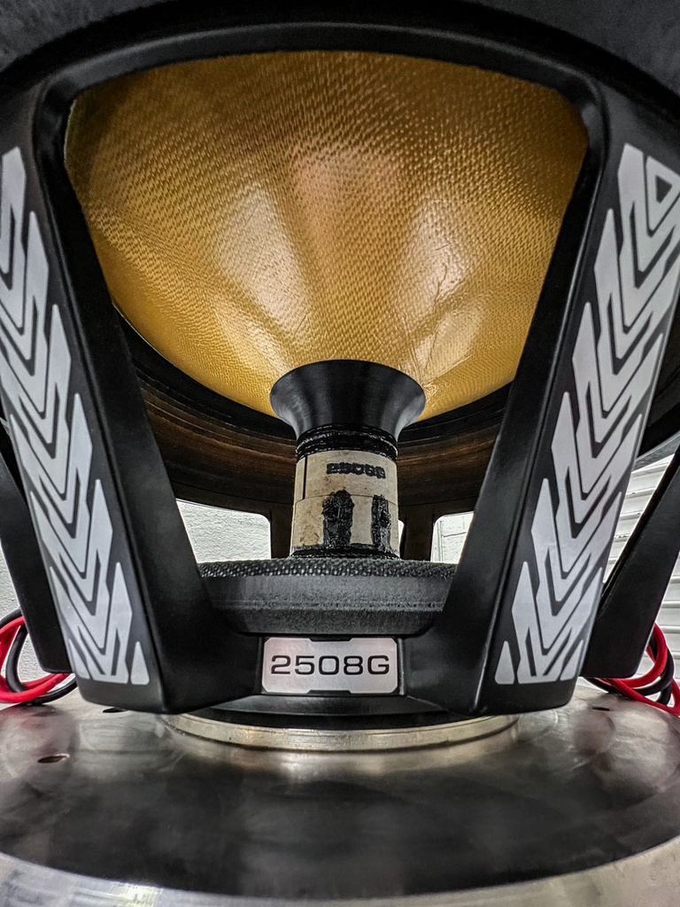 2508G - 8 Inch - Power Tuned 2500 Series Subwoofer - photo from bottom to top showing insane basket and cone