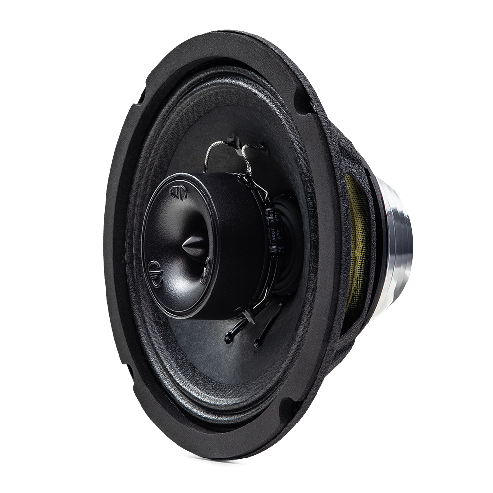 VO-XNa Coaxial Neo Speaker (Pair) - Photo angled left to show heatsink, basket, cone, tweeter