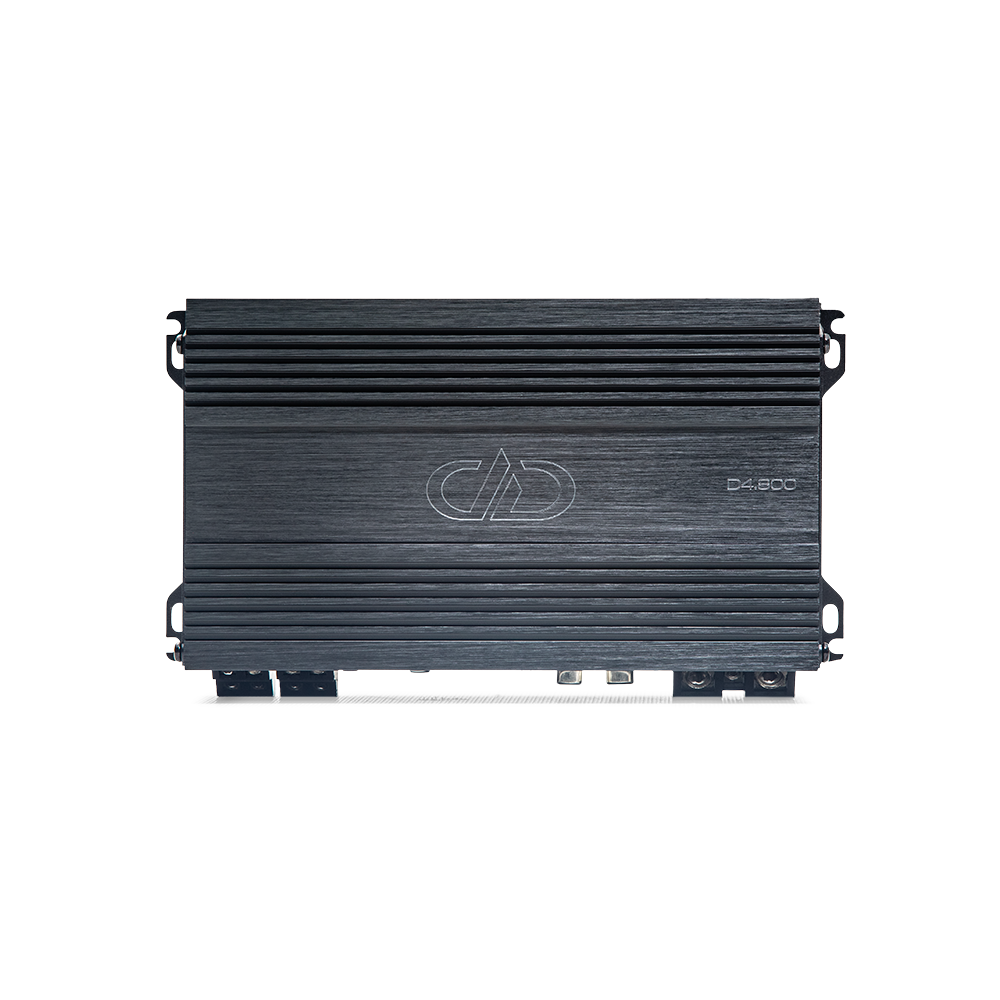 D Series 4 Channel 800 Watt Amplifier - Photo of Top Plate Showing Logo and Model Number