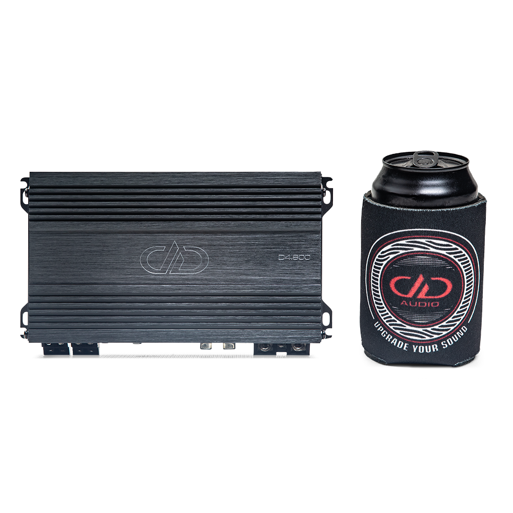 D Series 4 Channel 800 Watt Amplifier - Photo showing amplifier with beer can for size reference