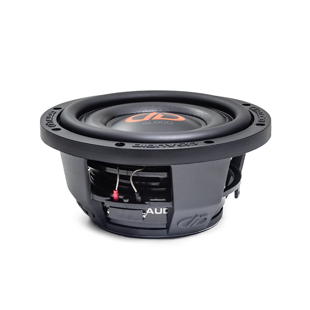 SL600 Slim Line Series Subwoofer - photo angled bottom to top showing basket, cone, dustcap