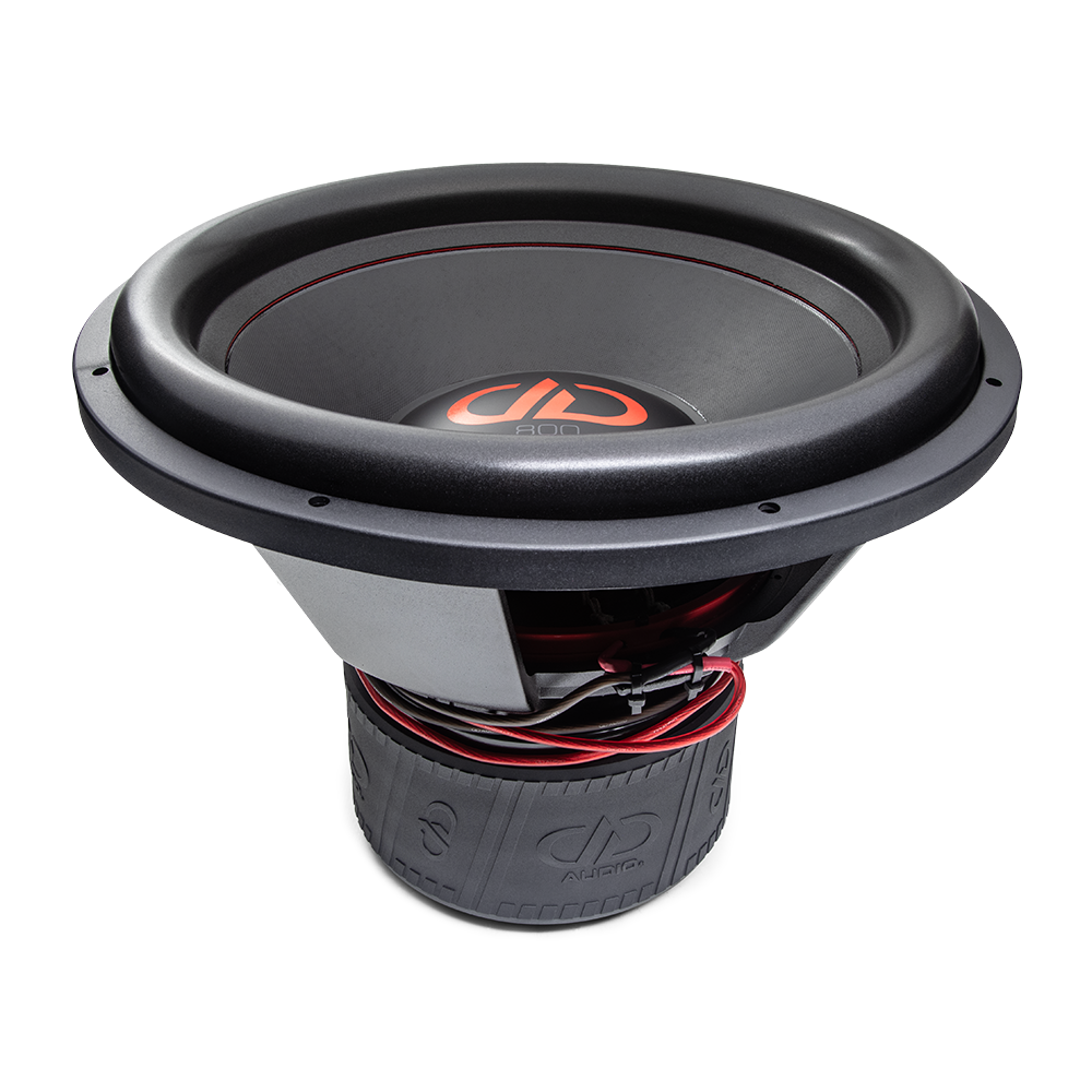 800f Series Subwoofer - photo angled top to bottom showing surround, basket, motor boot