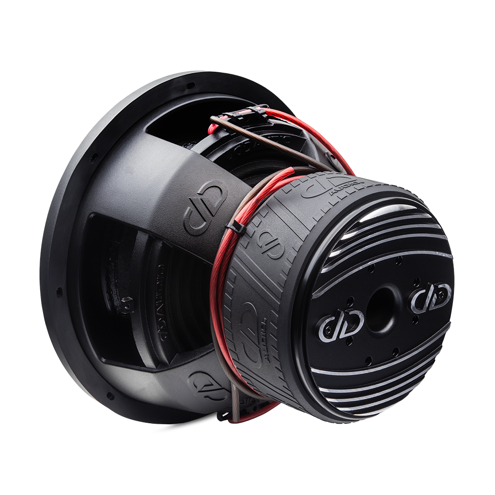 700f Series Subwoofer - photo angled back right to show heatsink, motor, boot, part of basket