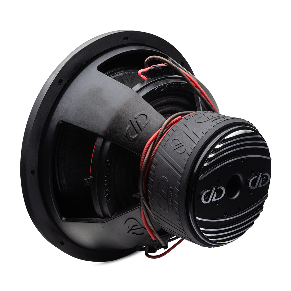 700f Series Subwoofer - photo angled back right to show heatsink, motor, boot, part of basket