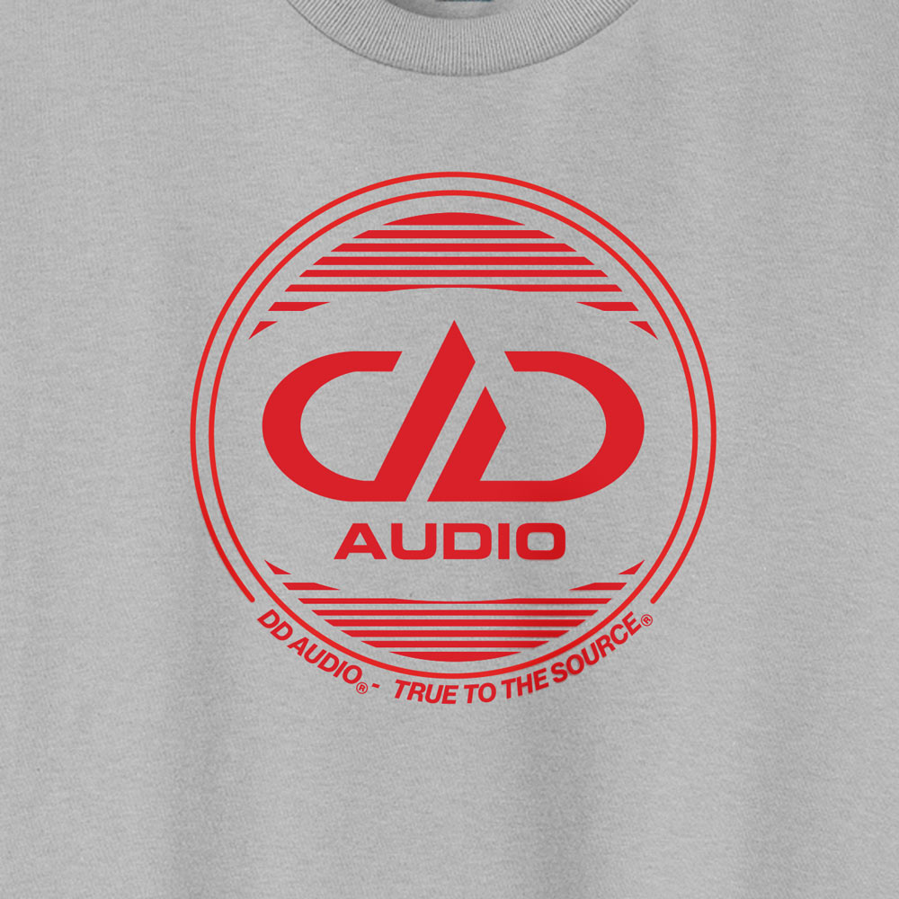 DD AUDIO Logo T-Shirt - close up photo of the shirt design showing DD AUDIO logo and True to the Source slogan