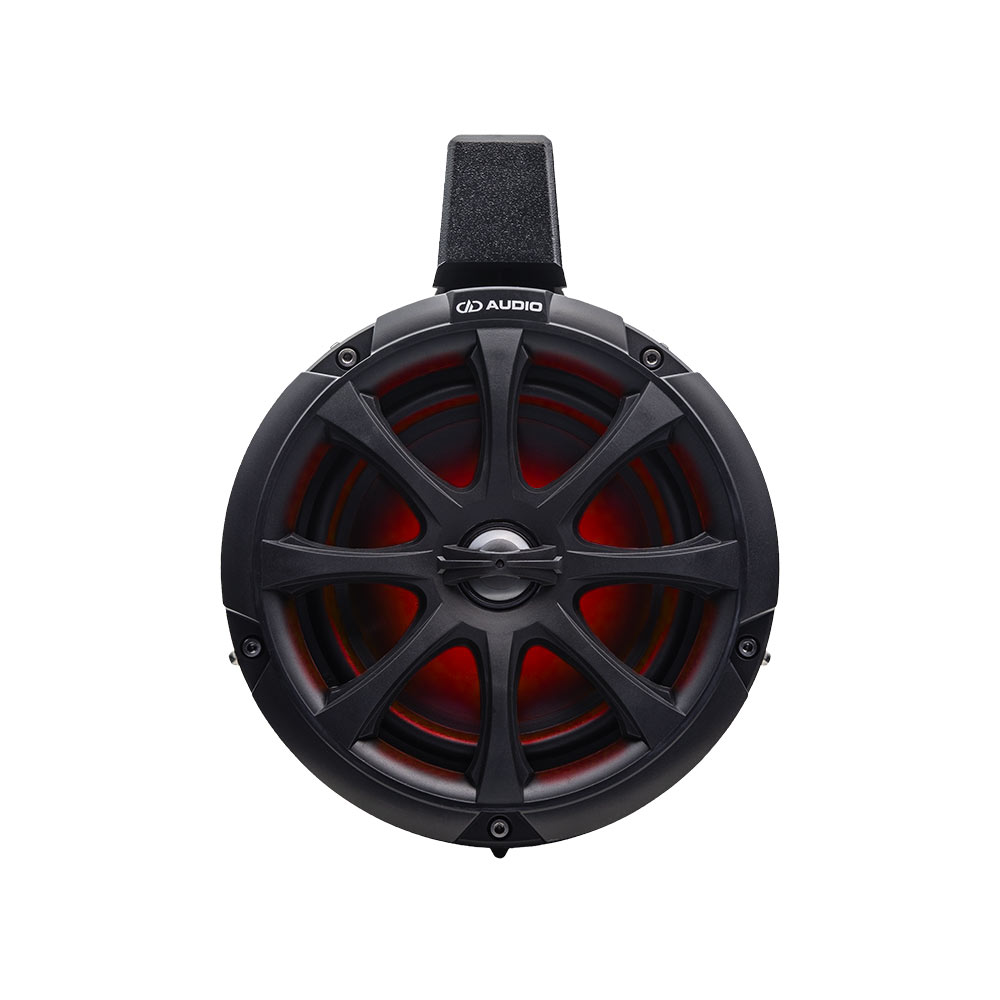 MCA-106B 6.5" Marine Can Speakers with LED (pair) - front facing to show grill with red hue