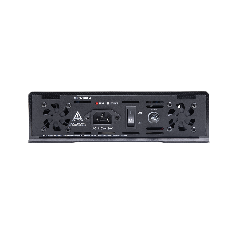 Power Supply (110V/220V) - photo shot of side panel to show switch, fuse, plug port and and fan vents