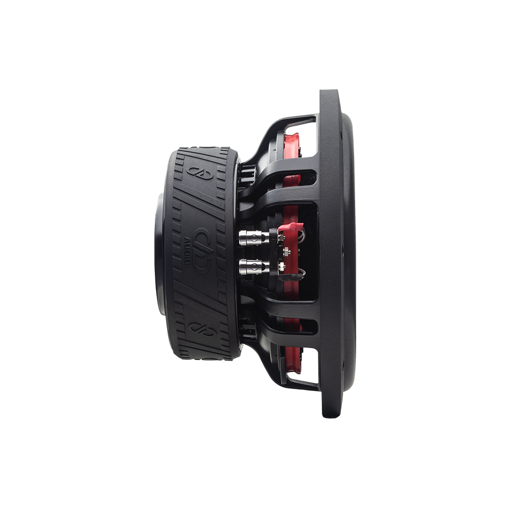 SL700 Slim Line Series Subwoofer - Photo of SL710 profile shot back to front showing motor, push connectors, basket, gasket and surround