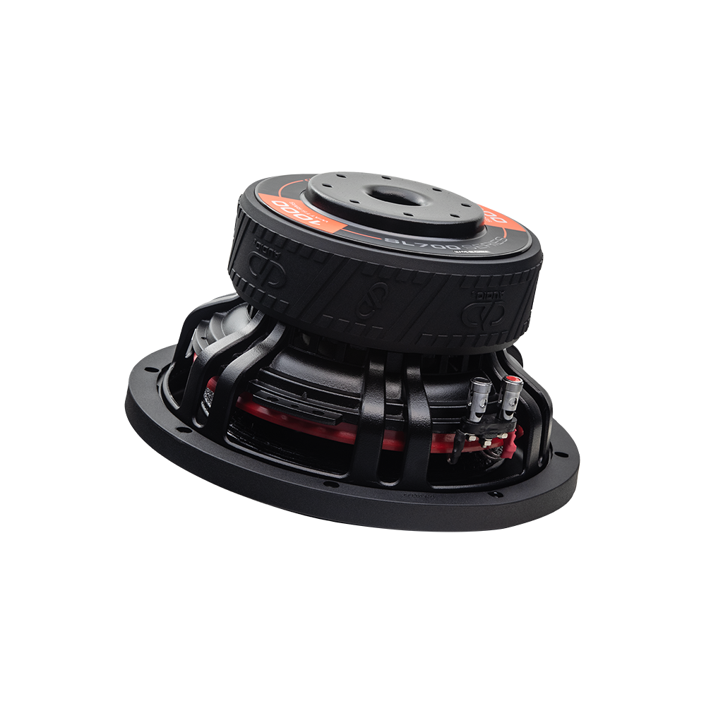 SL700 Slim Line Series Subwoofer - Photo of SL710 shot bottom to top, showing motor, backplate, basket, push connectors and gasket