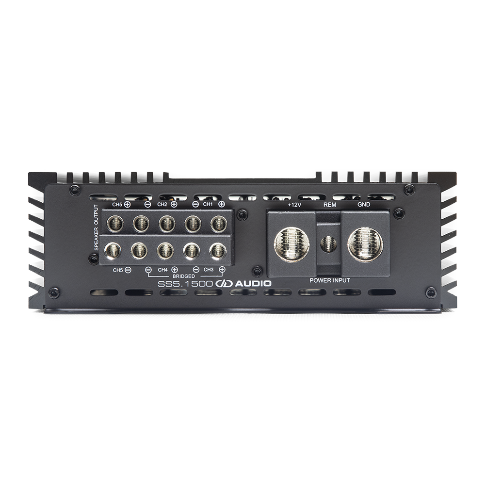 SS Series 1500W - 5 Channel Amplifier - photo showing end panel with power connection points