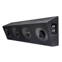 LE-VO-MX200 Series Carpeted Midrange Enclosure - Photo of the plank facing front angled left shot top to bottom to show two VO-MX206s, two VO-M206s (6 inch mids and coaxials), and standard included terminal cup with push connectors