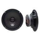 VO-M 100 Series (6.5" Midrange) - photo showing showing two speakers, one facing front to show cone with DD AUDIO logo print the other angled back to front to show motor and basket