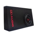 Single 10" Slim Truck Loaded Enclosure - Photo facing front to show subwoofer cone and DD AUDIO embroidered logo