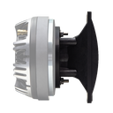 Plastic 6x6 Horn for CT55 Tweeters - Photo of 6x6 Horn profile shot to show black matte finish and curves - with a ghosted image of a CT55 compression tweeter to demonstrate how it will look mounted - CT55 not included