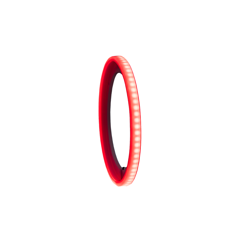 LED RGB Light Ring - Photo of 6.5 inch LED speaker ring angled right with a orange-red hue