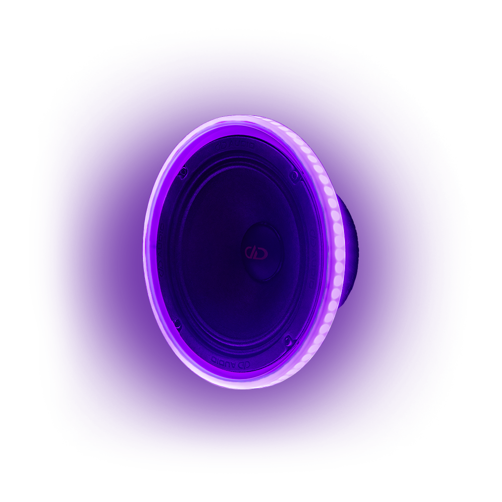 LED RGB Light Ring - Photo of 6.5 inch LED speaker ring angled right with a purple hue