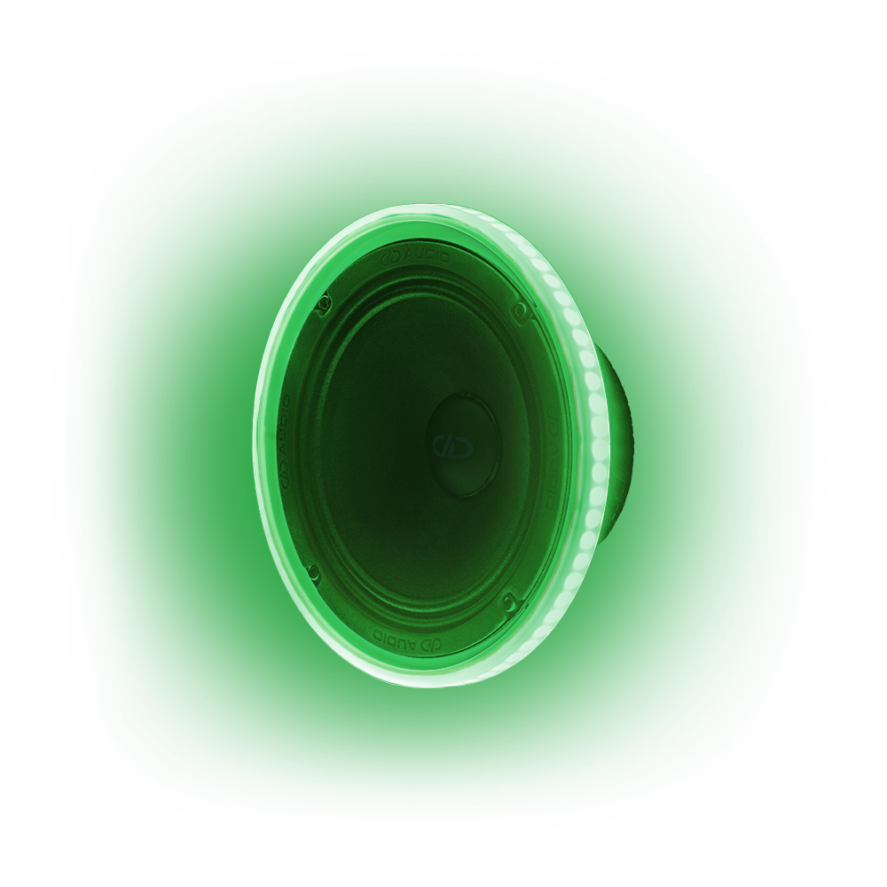 LED RGB Light Ring - Photo of 6.5 inch LED speaker ring angled right with a green hue