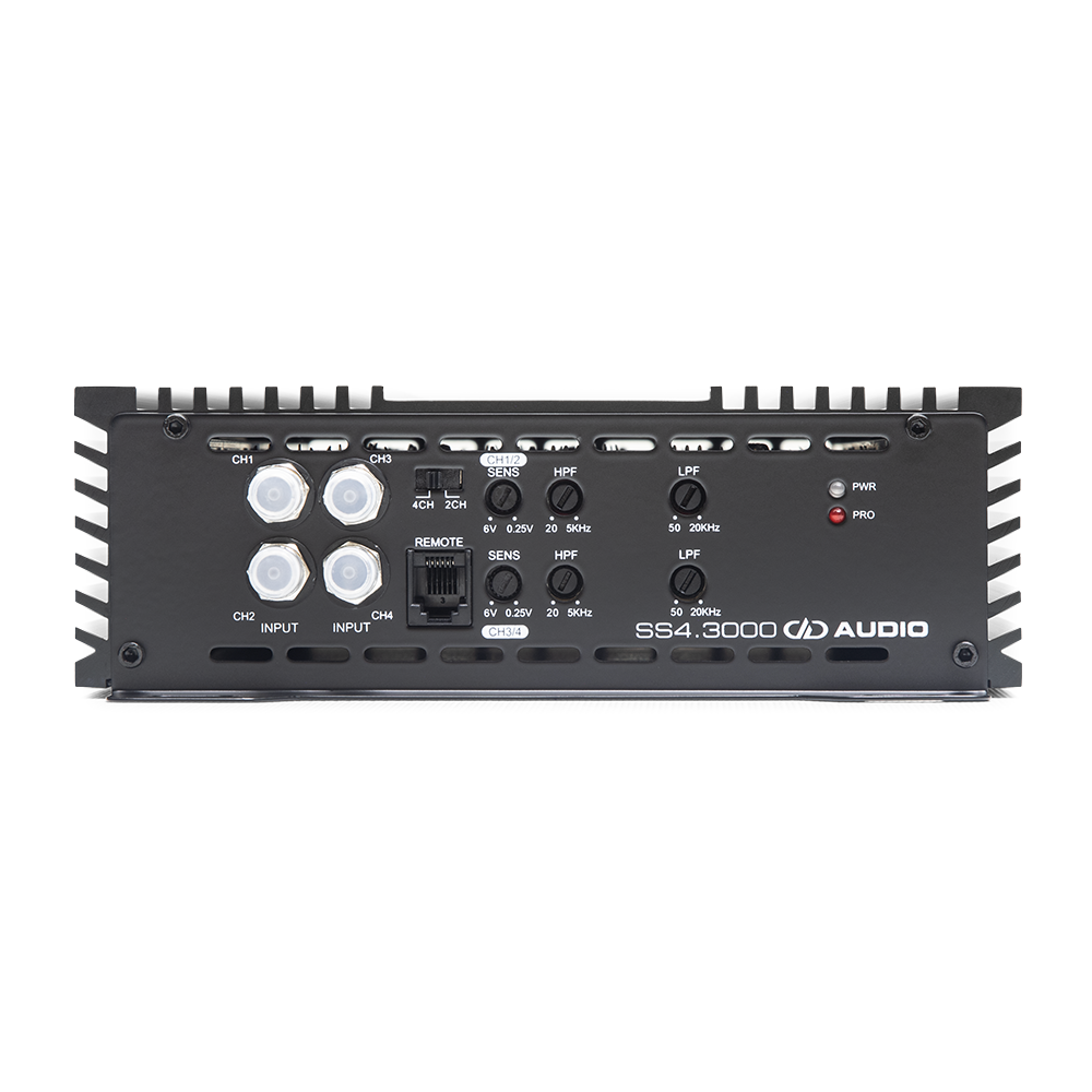 SS Series 3000W x 4-Channel Amplifier - photo of connections and settings panel