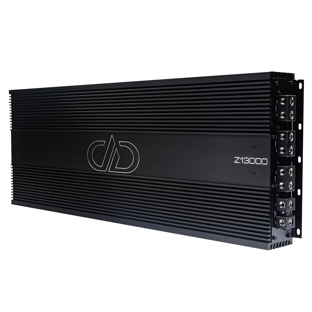 Z Series 13000 Monoblock Watt Amplifier - Photo of Z13000 angled to show full top plate with logo and model number as well as connection side panel