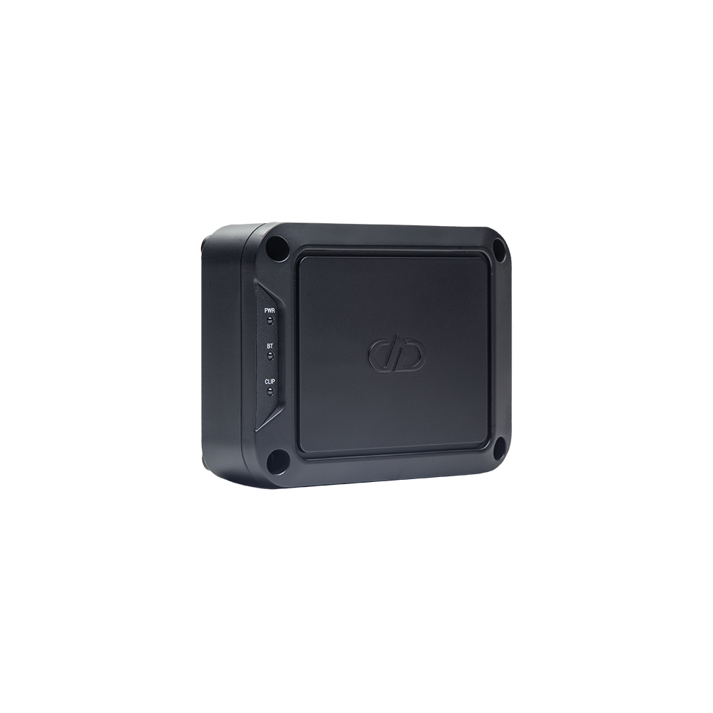 4 to 8 Channel Digital Signal Interface Processor IPX6 (remote incl.) - Photo of DSI-X2 shot from the top angled on its side to show logo and indicator lights