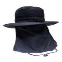DD AUDIO Wide Brim Hat - photo of hat shot from back - bottom to show the hidden pull out flap for added neck protection