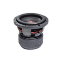 BS-608f-d4 - 8 inch 600 series subwoofer with motor flat on surface, slightly angled showing surround cone and dust cap and logo