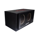 Double 10" Enclosure (Unloaded) - photo facing front angled right to show logo on top, speaker cutouts, port, and metal grill with DD AUDIO nameplate