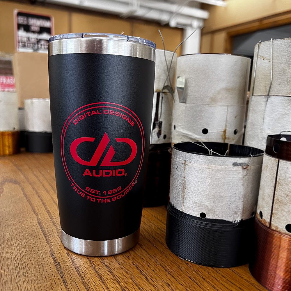 DD AUDIO 20oz Tumbler photo next to voice coils