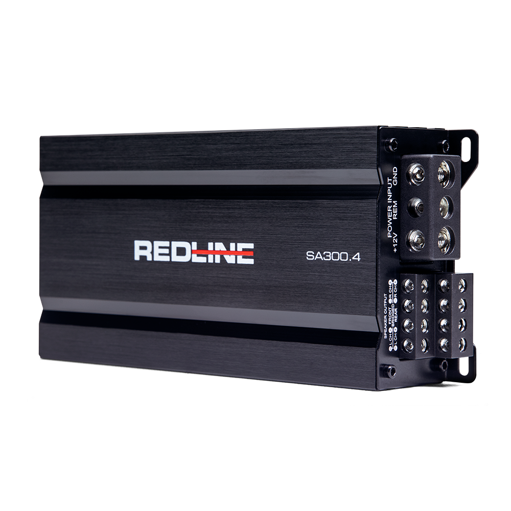 Redline SA Series 4x75 Amplifier - angled right to show inputs