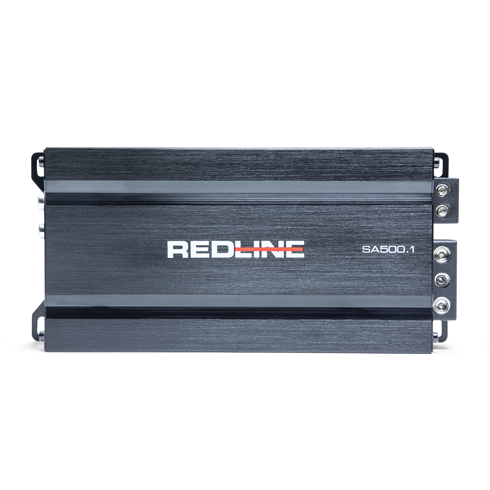 Redline SA Series 500W Monoblock Amplifier - top of amp showing logo and model