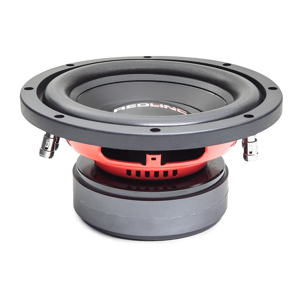 Redline 8&quot; Subwoofer Dual 2-ohm - angled bottom up from side