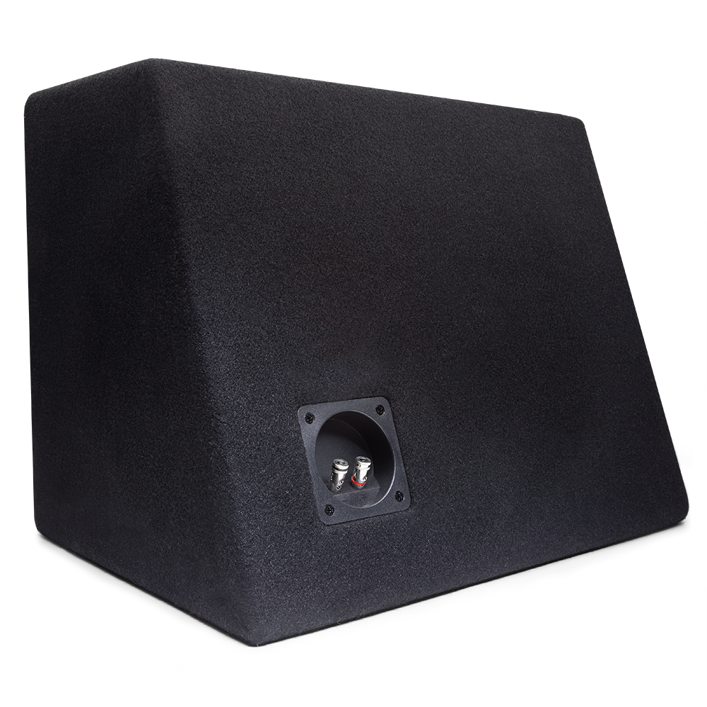 Redline 12&quot; Sealed Enclosure 1 Ohm - back of box showing angled design and inputs