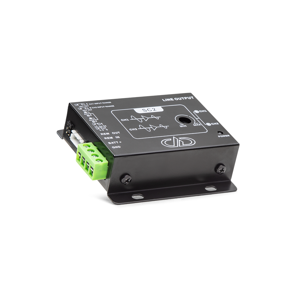 Line Out Signal Converter - 2 channel - Angled Right to show inputs