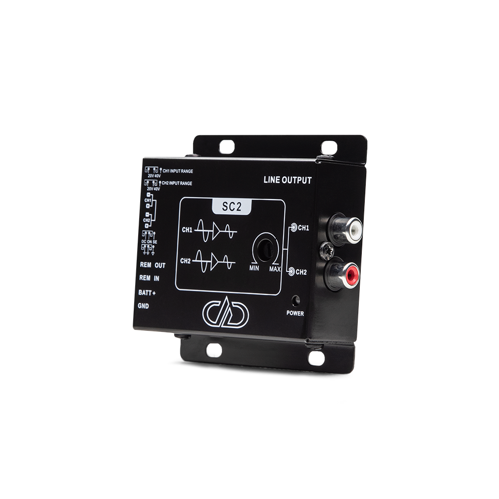 Line Out Signal Converter - 2 channel - Angled Left to show RCA ports