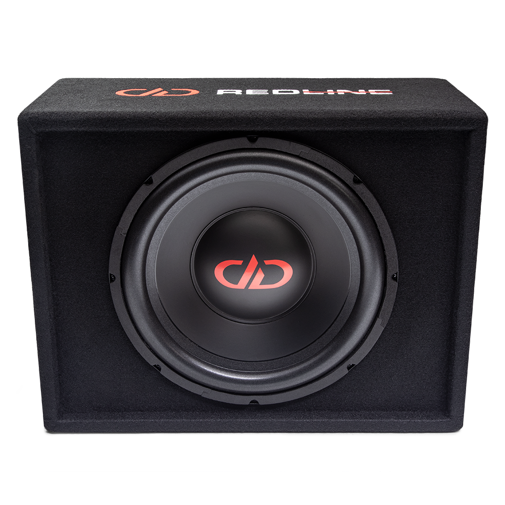 SEa REDLINE Sealed Enclosure - 12&quot; Single 1 ohm - Photo of RL-SE12a-S1 - Front Tilted to Show Top Logo