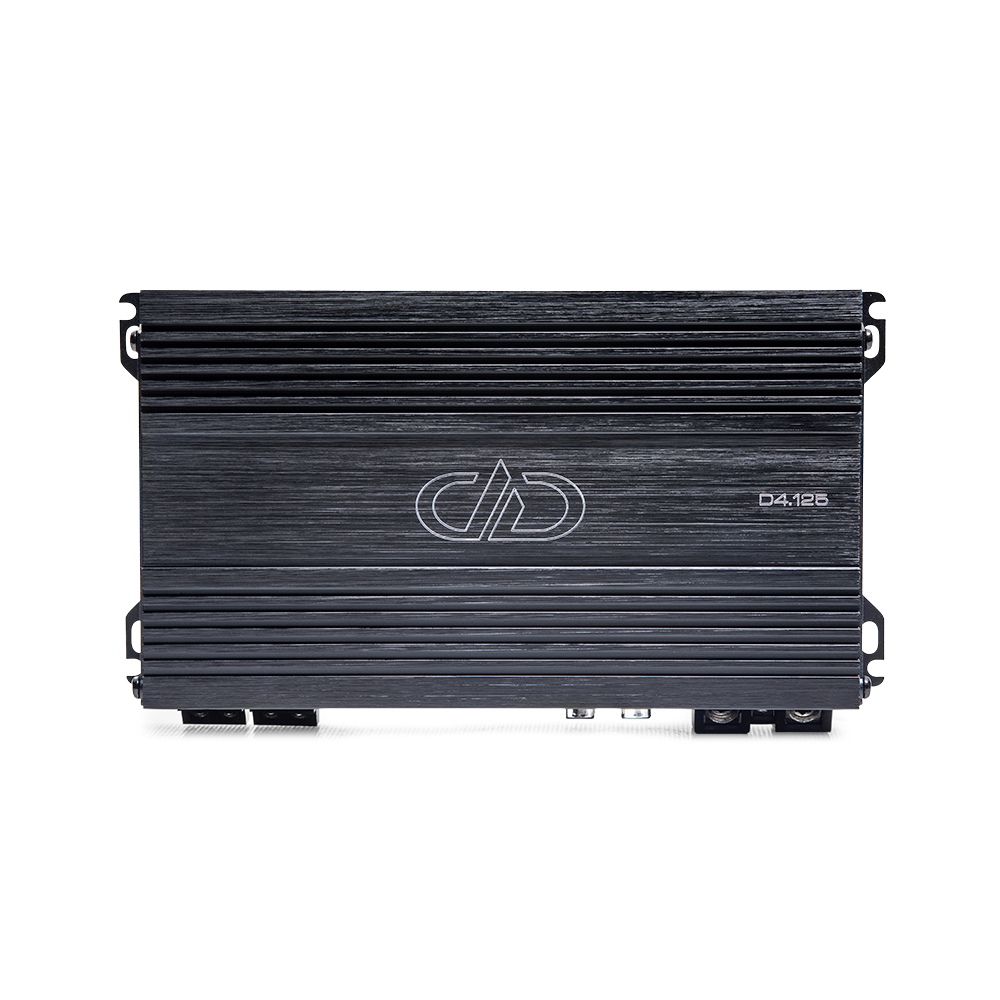 D Series 4 Channel 800 Watt Amplifier - Photo of Top Plate Showing Logo and Model Number